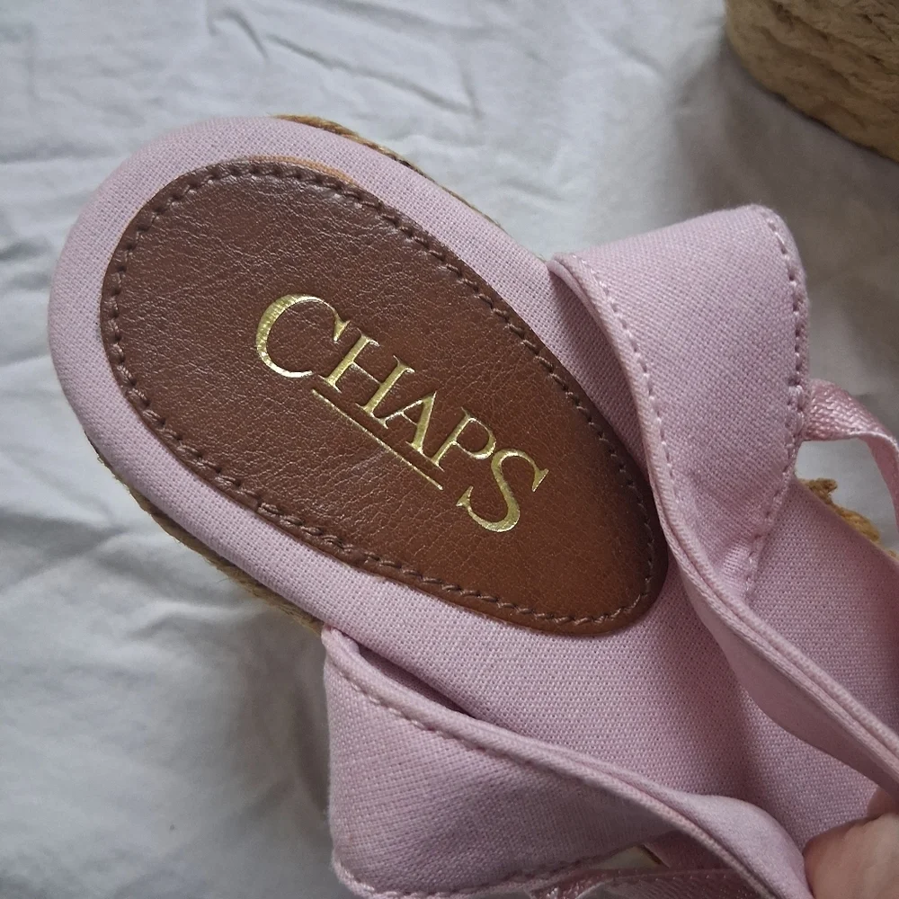 Chaps Pink Espadrille Sandals with Brown Accents